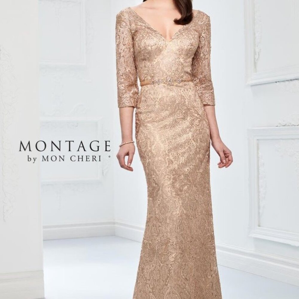 NWT Montage 218910, sz 16W, Gold, formal gown